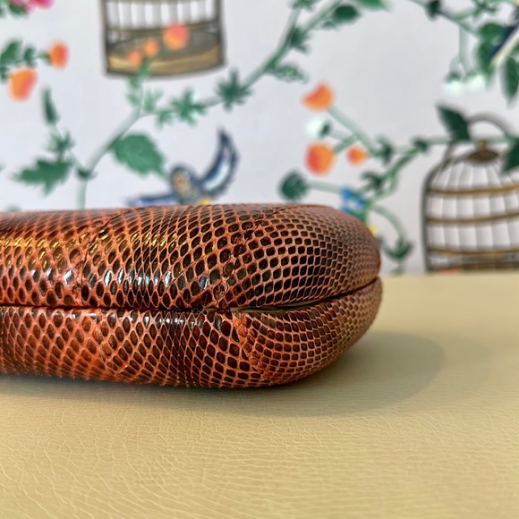 Prada Ayers SnakeSkin Coral Pink Brown Box Clutch - Picture 7 of 14